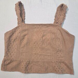 urban romantics brown cropped thin straps medium y2K summer eyelet lace fashion